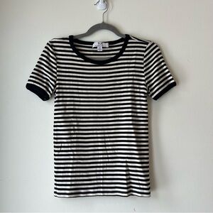 Magaschoni 100% Cotton Black White Striped Tee Shirt Small Classic Minimalist